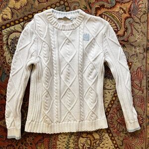 Hill House Home 100% Cotton White Cable Knit Crew Neck Sweater Womens Small
